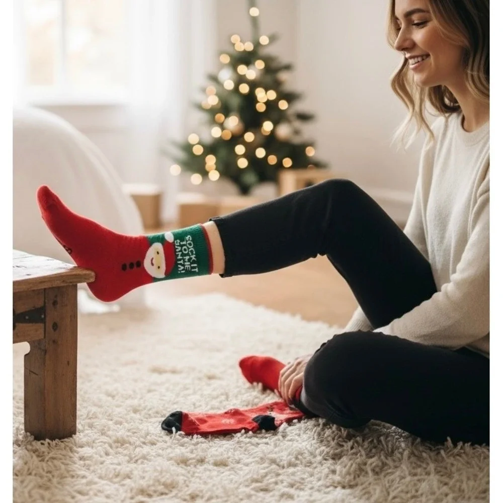 Novelty‎ Christmas Knit Socks 5.5-8.5 US Holiday Unisex Soft Reindeer 5 Pk NEW